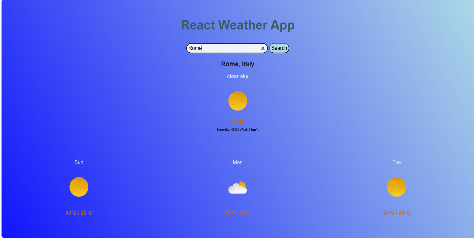 React Weather app screenshot